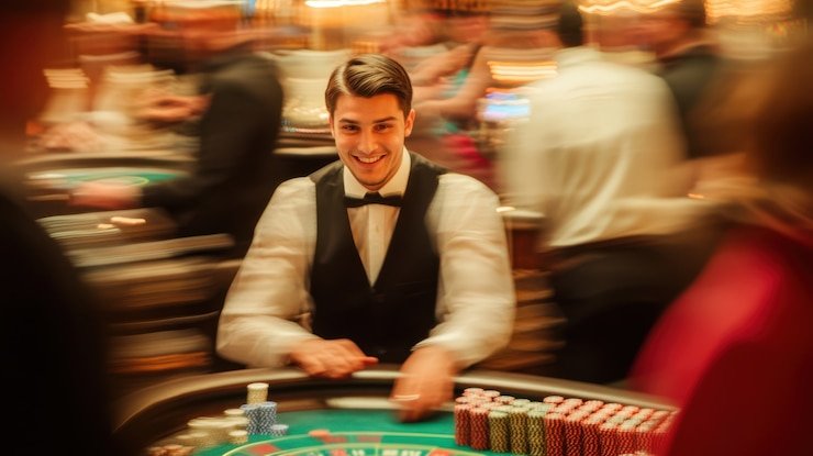 Studio Live Baccarat dengan dealer profesional, kartu, dan multi-kamera berkualitas tinggi